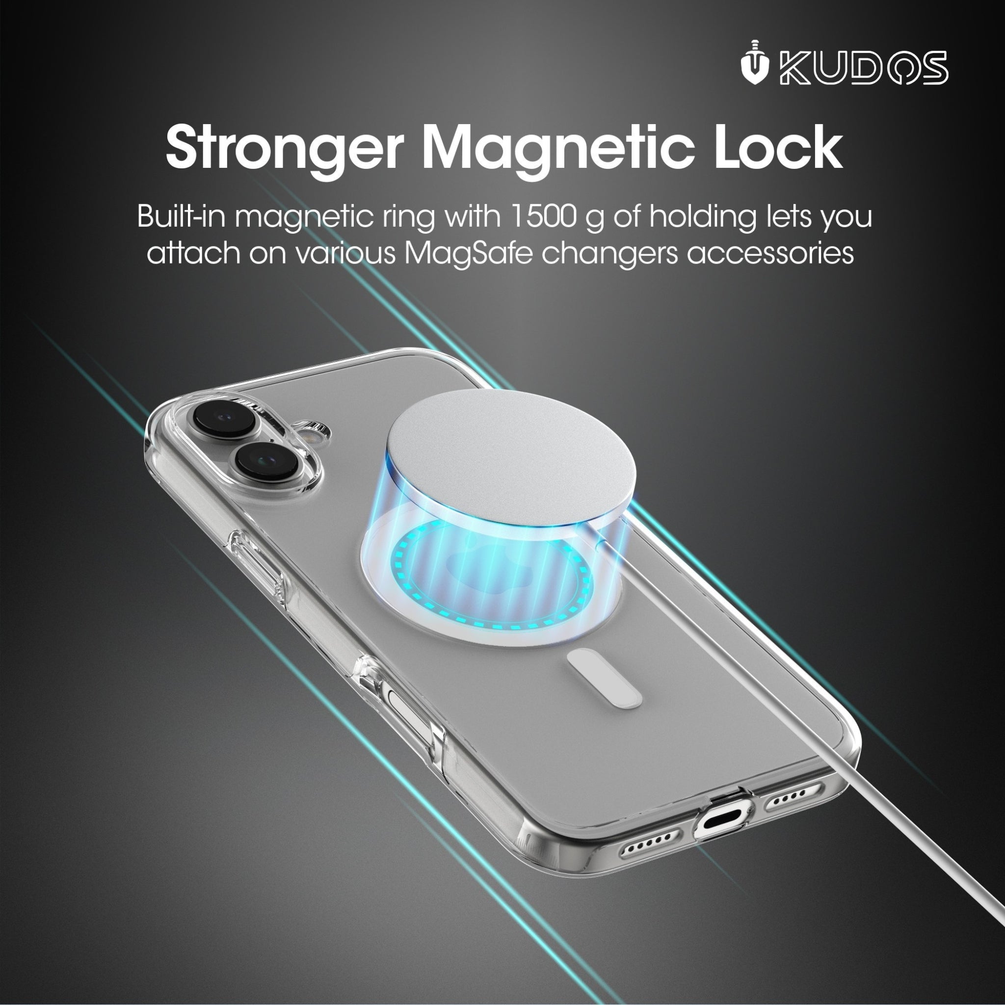 KUDOS Mag Case iPhone 16 Cover Case - Crystal Clear Transparent Shockproof iPhone 16 Cover with Camera Protection, MagSafe Compatible