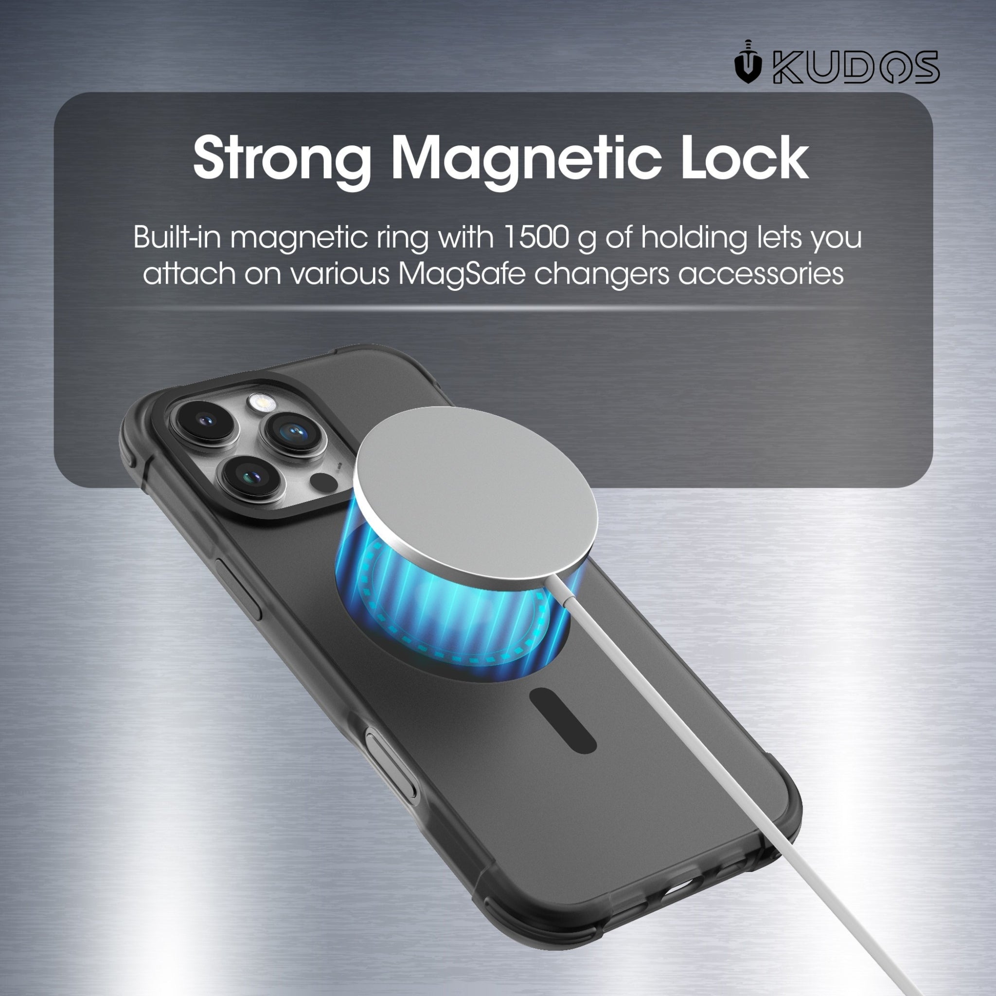 KUDOS Mag Armour Case for iPhone 16 Pro max with MagSafe Translucent Matte Black, Military Grade Heavy Duty Shockproof Armor Cover