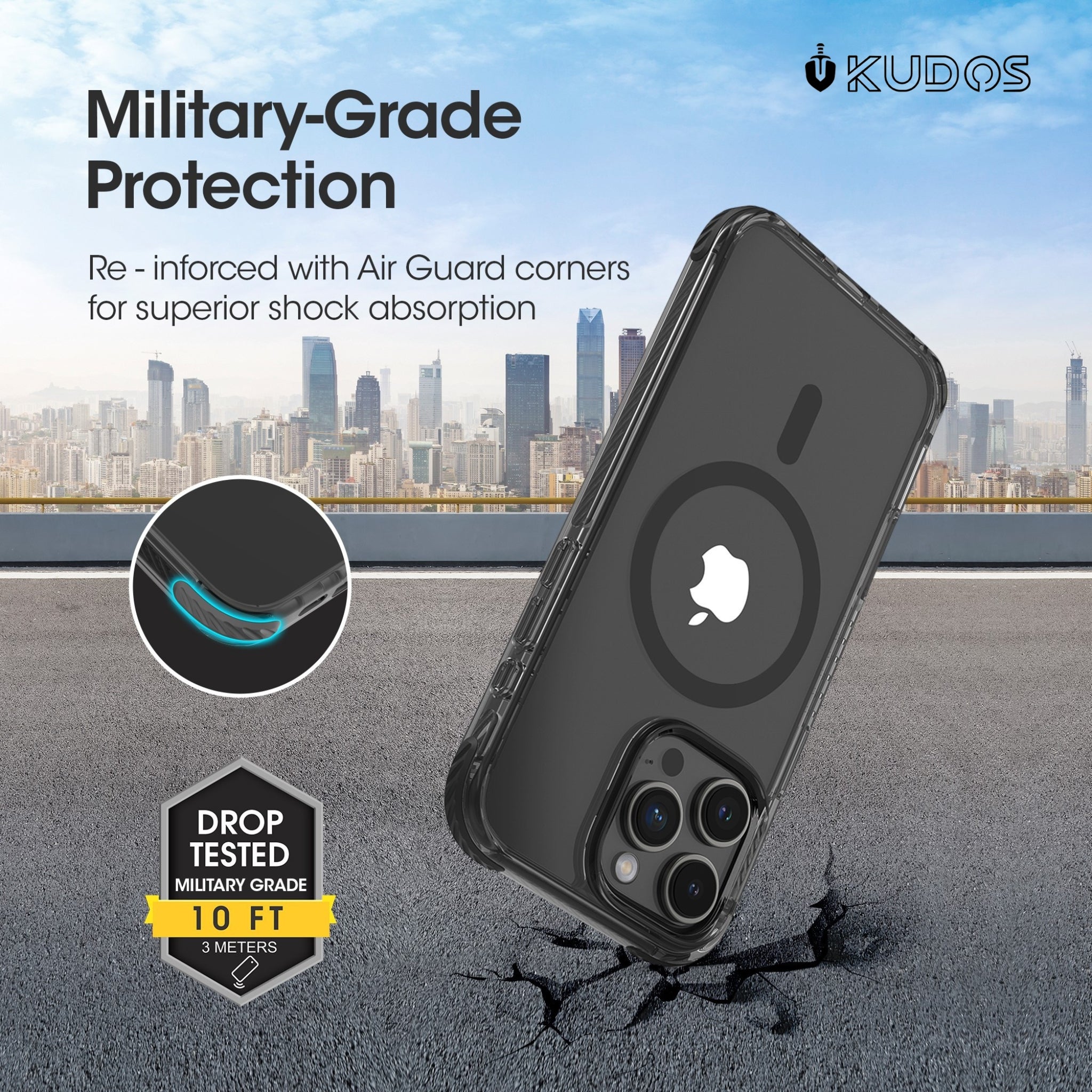 KUDOS 16 Pro Max Case Linear MagSafe Compatible Clear Cover Camera Lens Protection Anti-Yellow Transparent Back Drop Protection