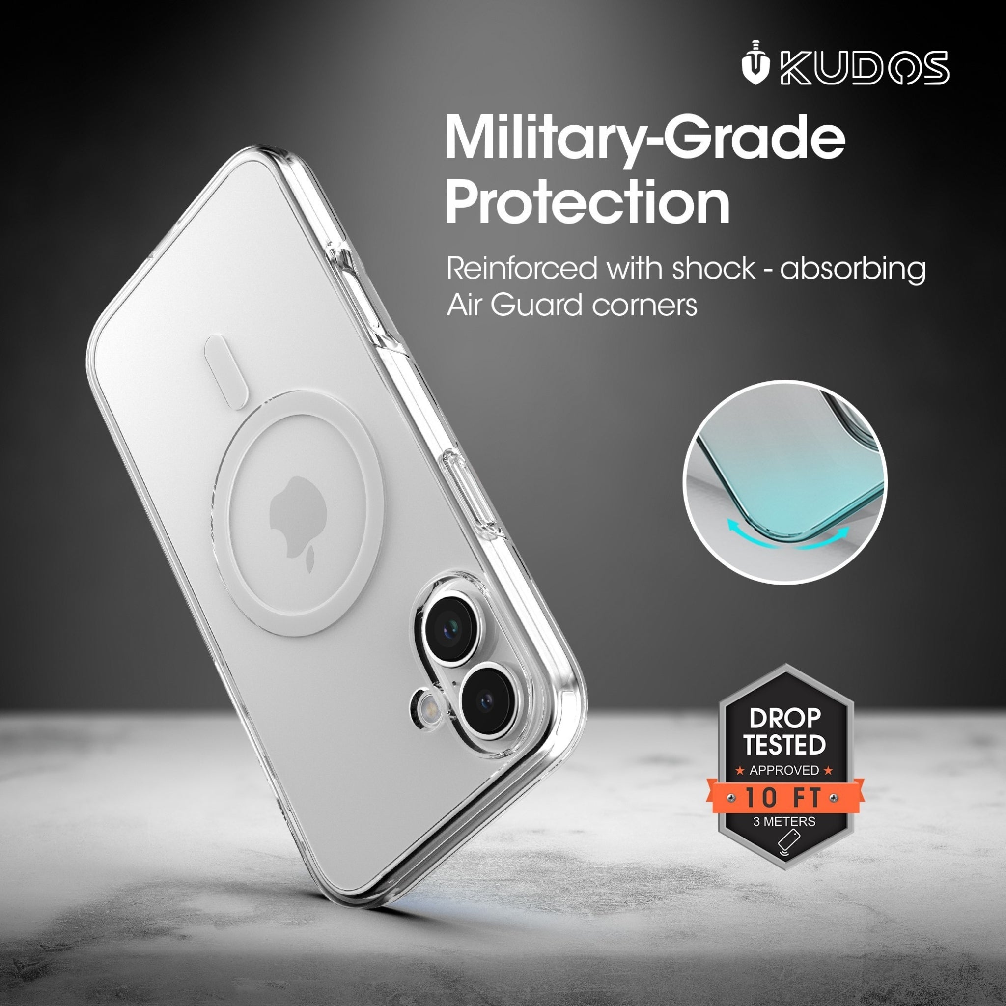 KUDOS Mag Case iPhone 16 Cover Case - Crystal Clear Transparent Shockproof iPhone 16 Cover with Camera Protection, MagSafe Compatible