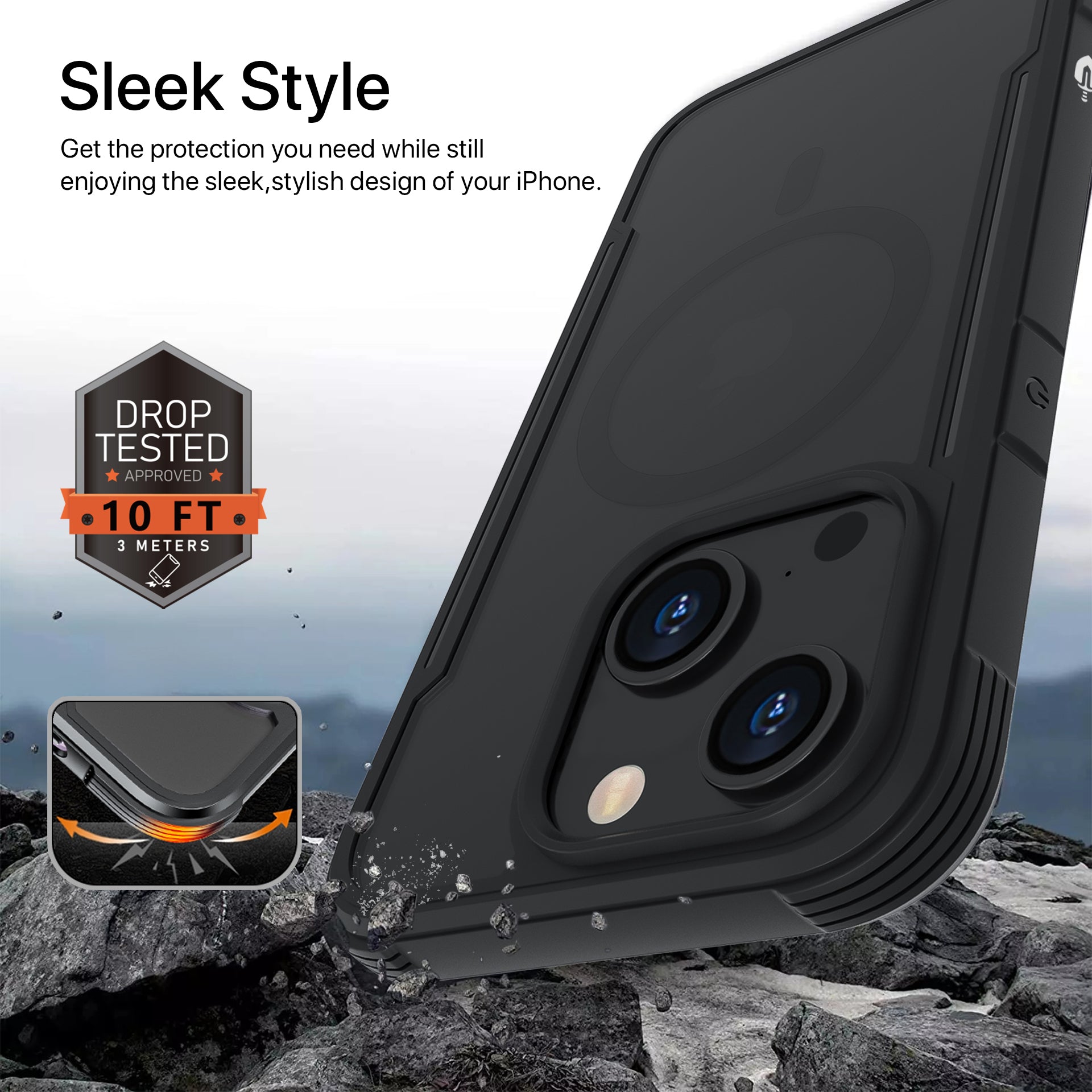 Black MAG ARMOR Phone Case Cover for iPhone 15 Plus – MagSafe Drop Tested Case