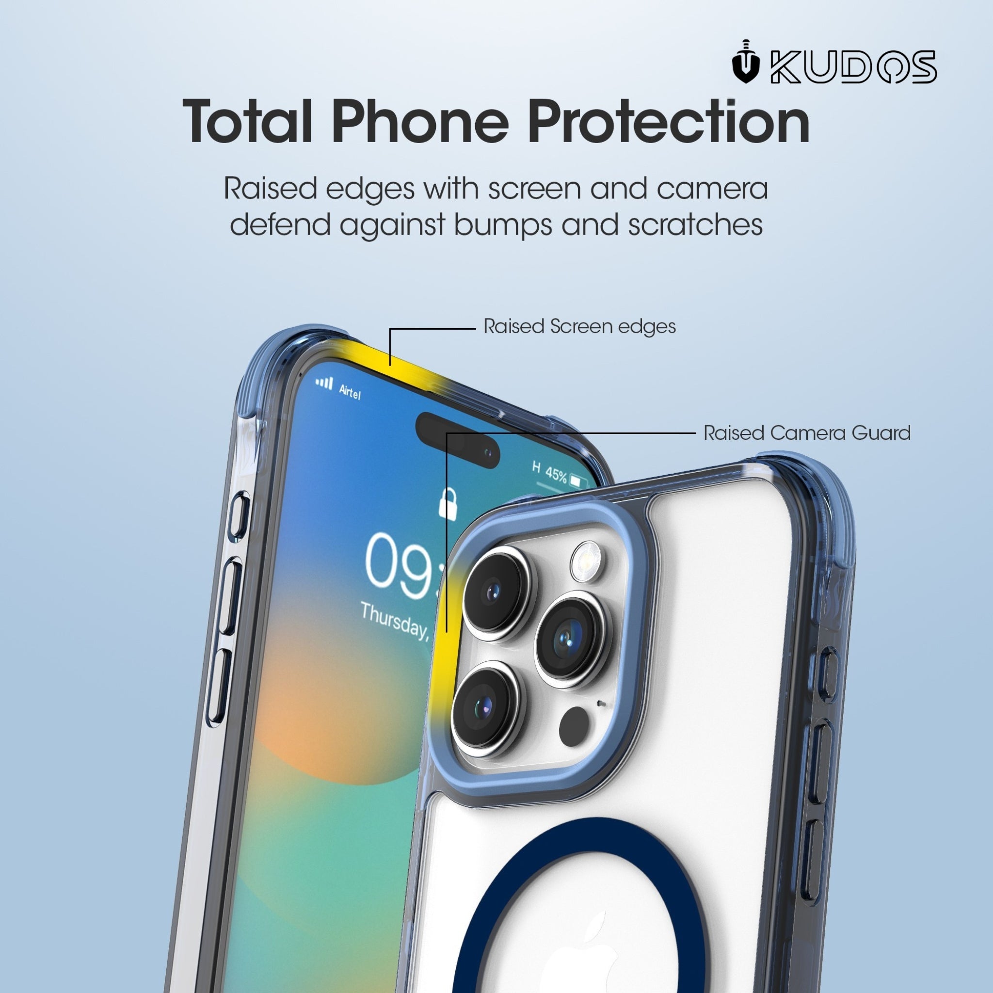 KUDOS Defence Case for iPhone 16 Pro Clear Back Cover with Raised Camera & Screen Edges