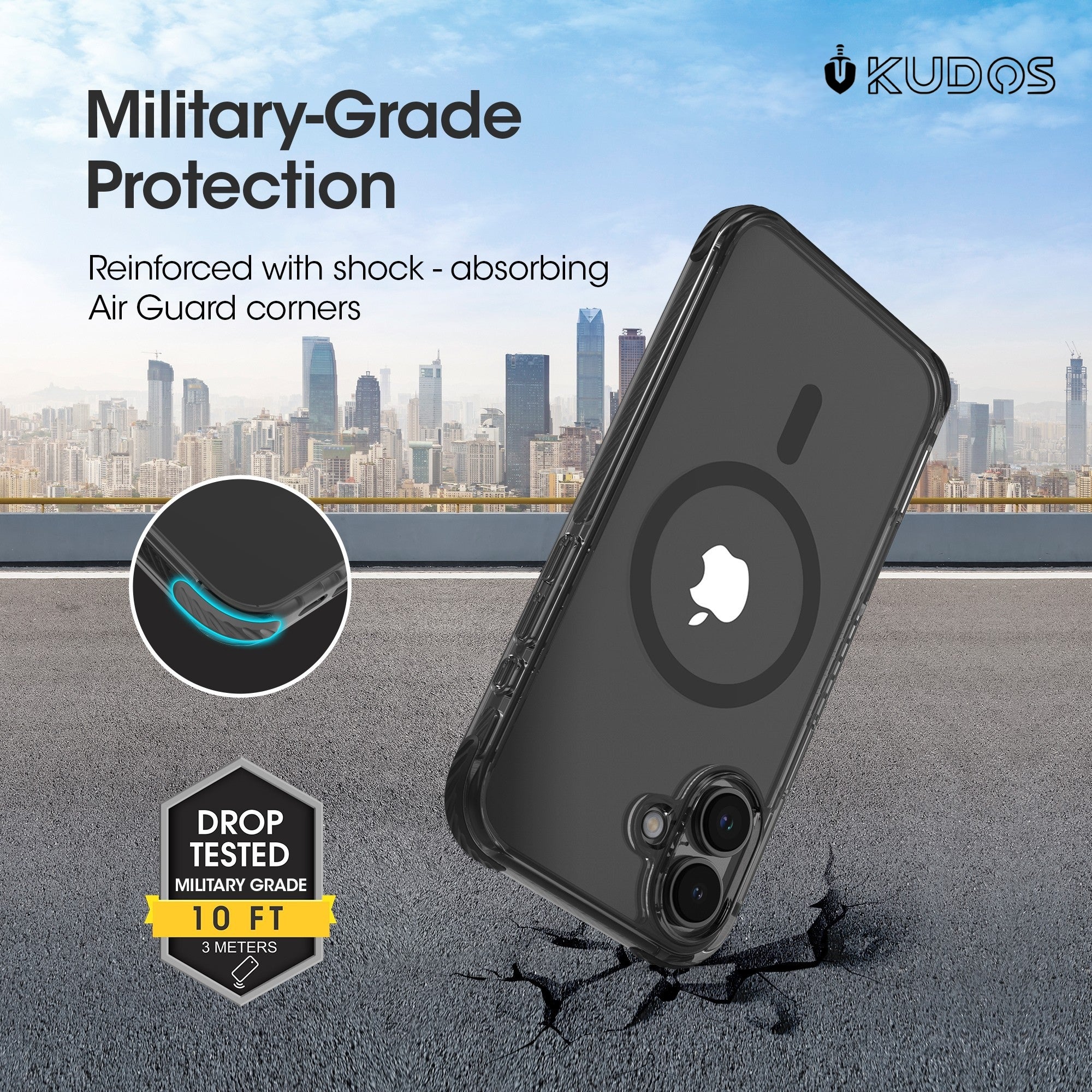 KUDOS Linear iPhone 16 Cover Case - Crystal Clear Transparent Shockproof