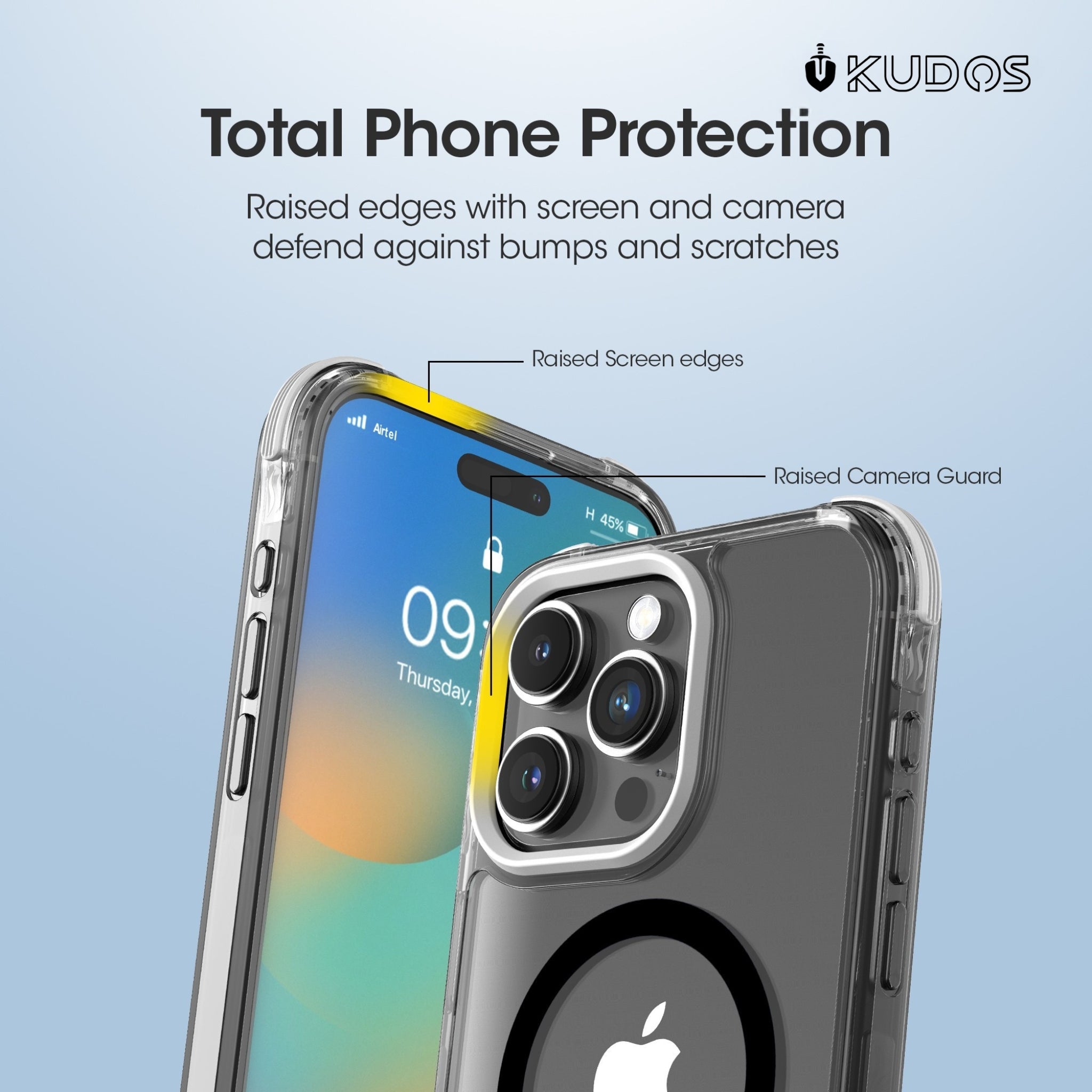KUDOS Defence Case for iPhone 16 Pro Clear Back Cover with Raised Camera & Screen Edges