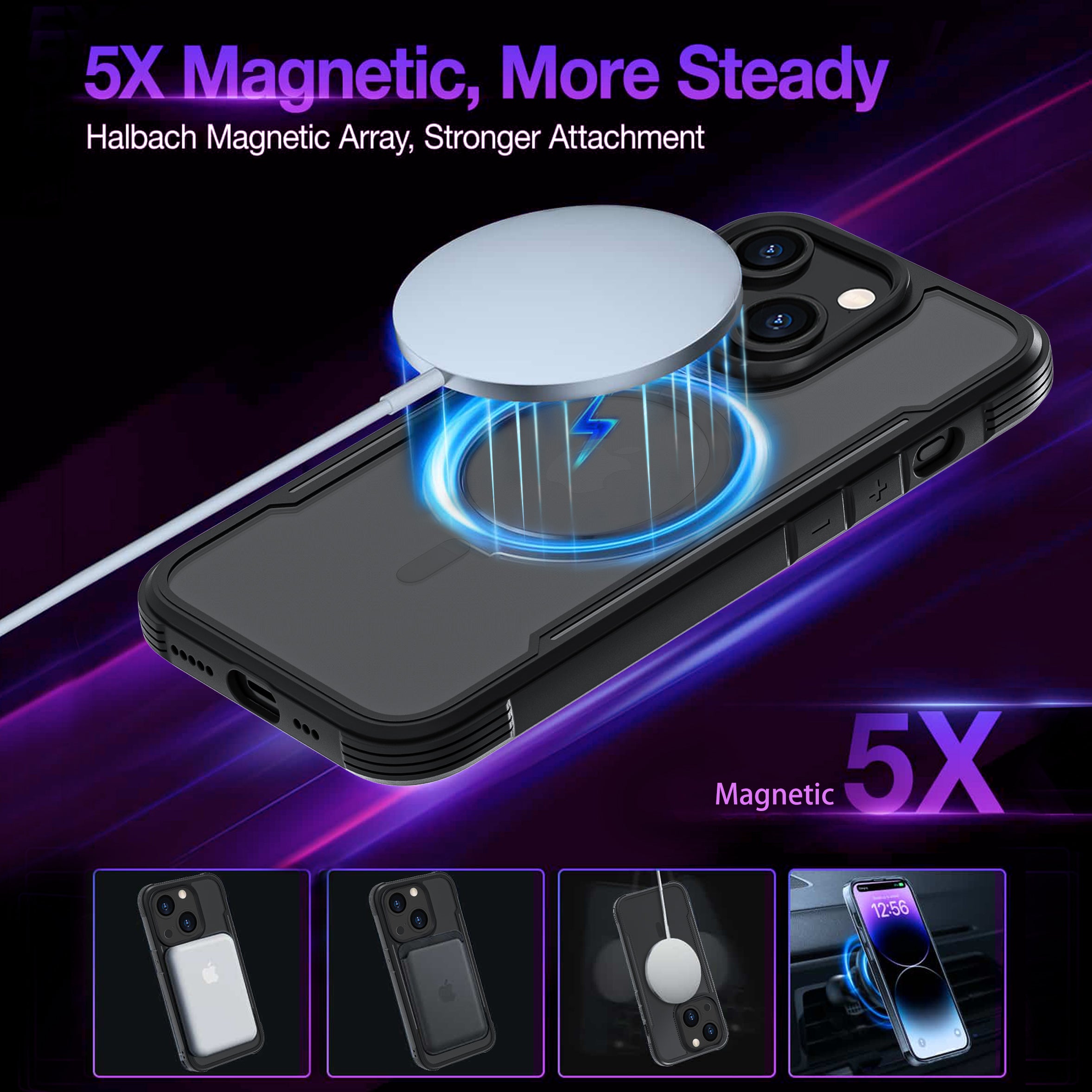 Black MAG ARMOR Phone Case Cover for iPhone 15 Plus – MagSafe Drop Tested Case