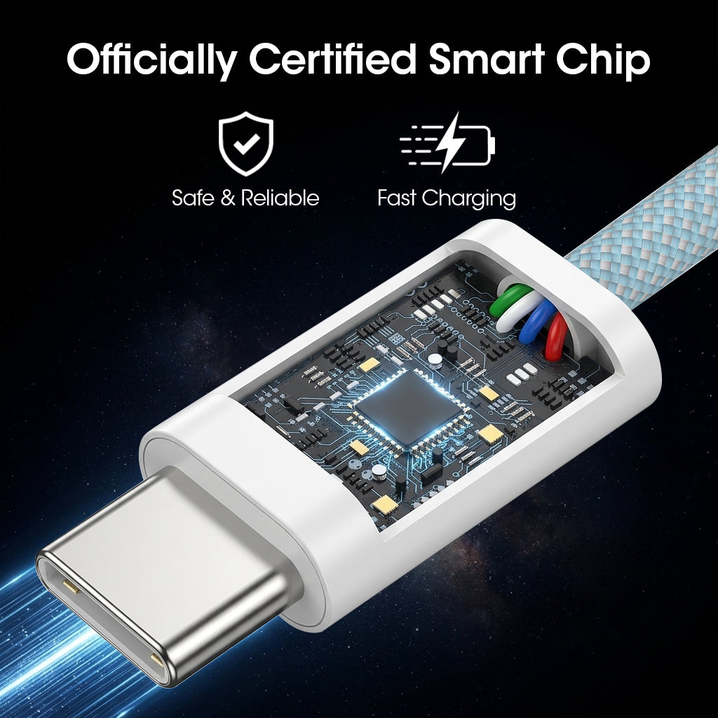 KUDOS Premium Braided USB-C to USB-C Fast Charging Cable with Smart Chip - 480Mbps Data Sync