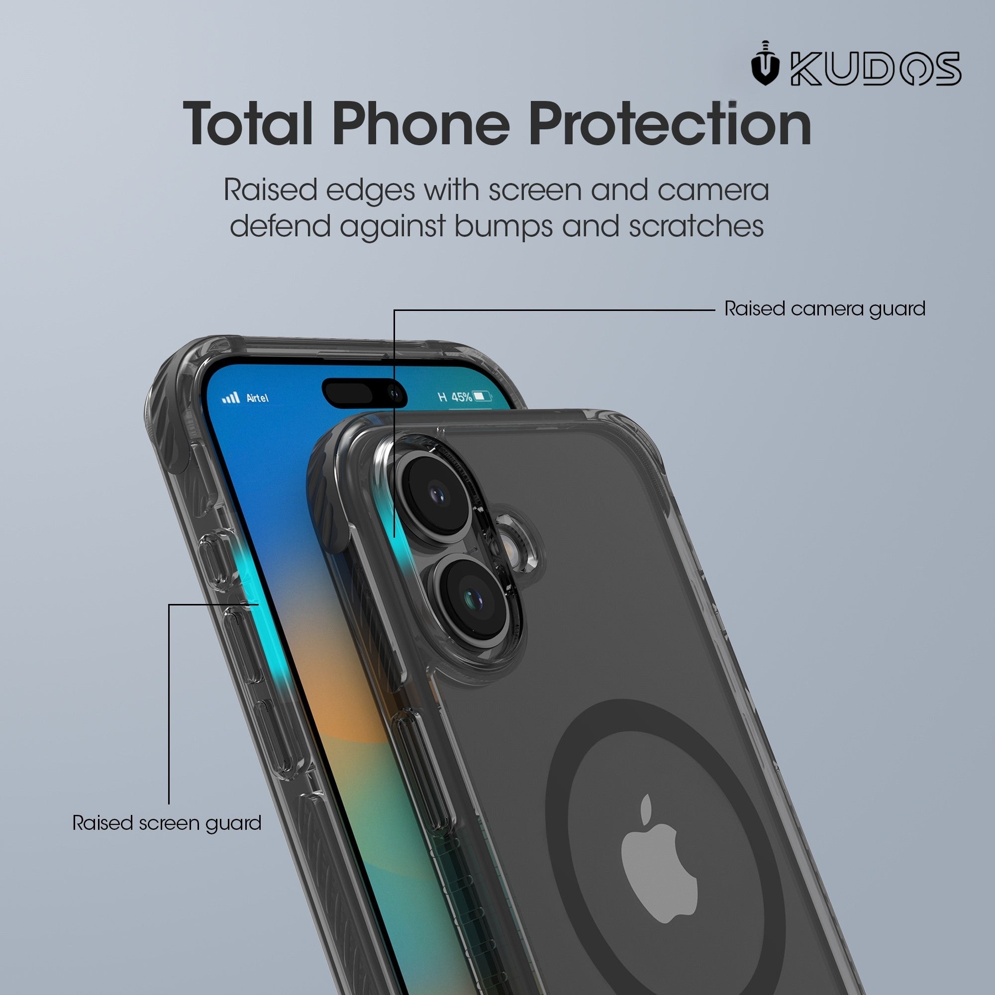 KUDOS Linear iPhone 16 Cover Case - Crystal Clear Transparent Shockproof