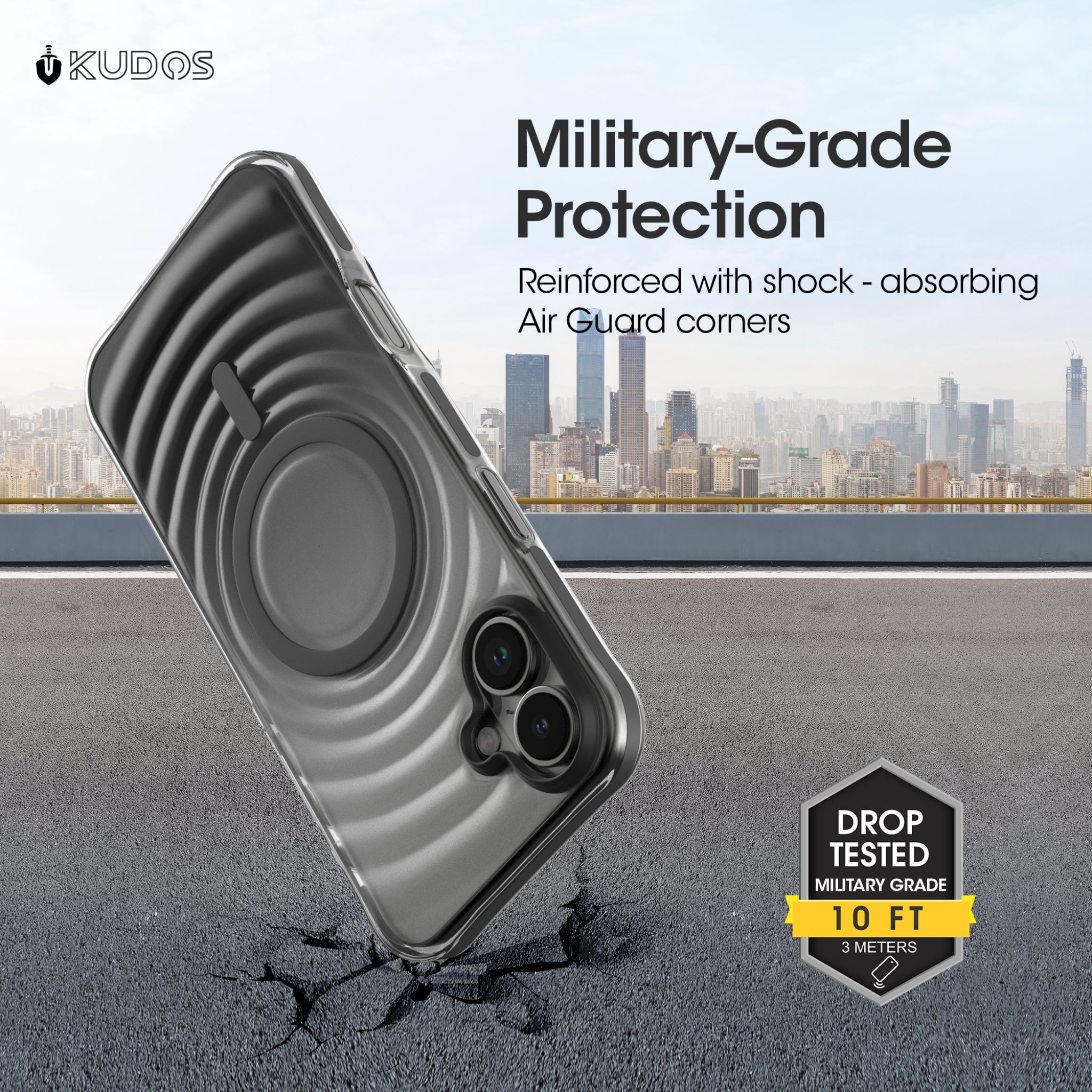 KUDOS Wave iPhone 16 Cover Case - Artistic Ripple Pattern Transparent Shockproof