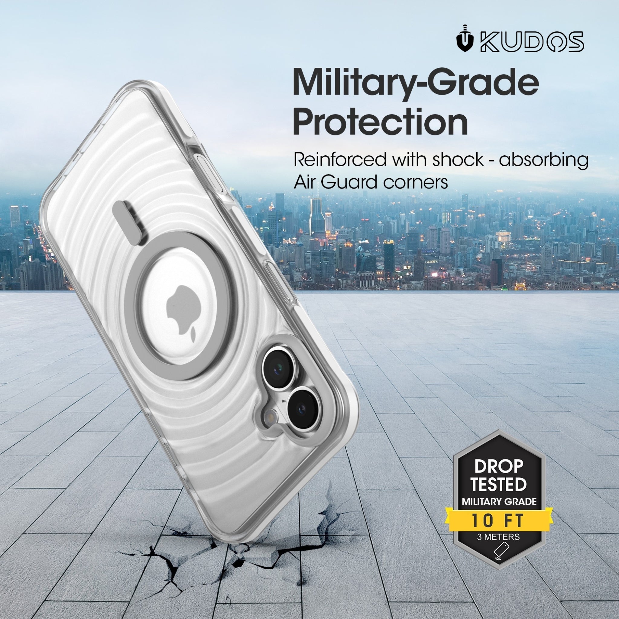 KUDOS Wave iPhone 16 Cover Case - Artistic Ripple Pattern Transparent Shockproof