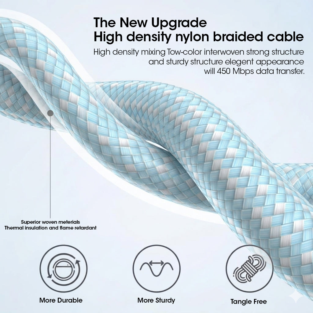KUDOS Premium Braided USB-C to USB-C Fast Charging Cable with Smart Chip - 480Mbps Data Sync